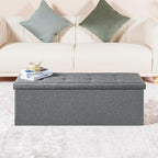 PINPLUS Folding Storage Ottoman Bench, Grey Linen | Linen Storage Chest with Padded Seat, Blanket Organizer, Footrest Stool and End of Bed Bench for Bedroom or Living Room