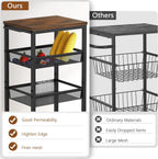 Hoctieon Rolling Storage Cart, 4-Tier 11.8" Wide Panel Kitchen Storage Cart, Utility Carts with Handle & Wheels, Mobile Shelving Unit, Metal Frame Narrow Carts for Home Kitchen, Laundry, Rustic Brown