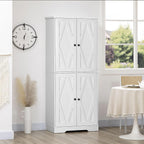 70.75" Farmhouse Kitchen Pantry Cabinet, Freestanding Tall Storage Cabinet with 4 Barn Doors and Adjustable Shelves for Dining Room, White