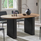 T4TREAM 63" Fluted Oval Dining Table for Kitchen Living Room,Brown&Black