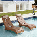 in Pool Lounge Chairs Set of 2, HDPE Pool Chaise Loungers for Sun Shelf up to 9 Inches, Fade-Resistant, 3-Position Adjustable Backrest with Headrest, Ergonomic Poolside Lounger, Teak