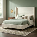 WEUP Queen Size Bed Frame with 56 Inch Corduroy Wingback Headboard, Cream