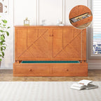 BALUS Murphy Bed Queen Size with Mattress, Queen Murphy Cabinet Bed-Cherry | Tri-Fold Mattress, USB Charing Station, Spacious Drawer, Space Saving, Queen Bed Frame