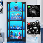 IRONCK 71" Carbon Fiber Corner Glass Display Cabinet, RGB LED Lights with Remote & APP Control, Human Body Sensor, 4-Tier Tempered Glass Display Case with 2 Adjustable Shelves for Collectibles, Black