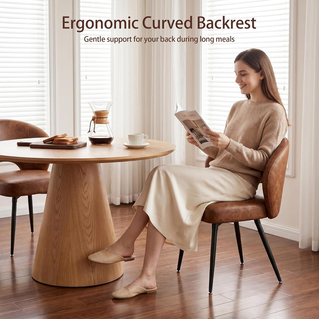 Homkdom Dining Chairs Set of 4, Modern Upholstered Kitchen Chairs with Curved Open Back, Black Metal Legs & Swiveling, Adjustable Feets, 10-Min Assembly, Caramel Brown