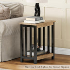 ChooChoo Mission End Tables Set of 2, Narrow Side Tables for Small Spaces, Night Stands with Storage Shelf for Living Room and Bedroom, Rustic Oak & Black
