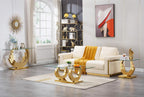 1 Piece Living Room End Table Luxury Glass Side Table, Elegant Gold End Table with Three Ring-Shape Stainless Steel Pedestal Base for Living Room Bedroom Office(1 End Table)