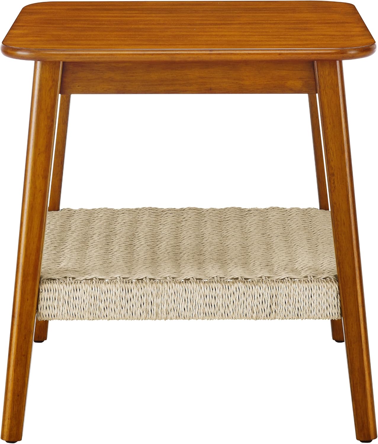 Mid Century Modern End Table with Shelf, 2-Tier End Table with Storage, Small Bedside Tables or Living Room, Walnut