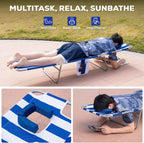Romswi 2PK Folding Tanning Beach Chair with Face Hole, 5-Position Reclining Sun Lounger, Portable Face Down Tanning Chair with Arm Holes & Side Pocket for Beach, Pool, Patio, Navy and White Stripe