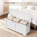 SUPER DEAL Storage Chest, 39 inches Chest Box Organizer with 2 Safety Hinges, Wooden Entryway Shoe Organizer Storage Bench, White