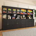 71" Black Farmhouse Kitchen Pantry Cabinet Set of 4— Freestanding Coffee Bar with Glass Doors or Drawers, Microwave Stand, Large Storage Hutch with Adjustable Shelves for Kitchen, Living Room