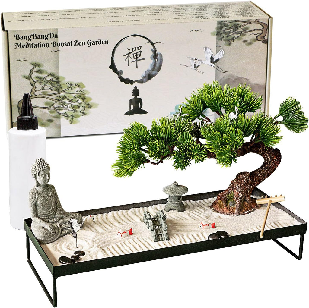 BangBangDa Japanese Meditation-Decoration - Home Office Bonsai Decor for Table Desk - Buddha Rock Sand Tabletop Decor Gifts for Women Man Friends