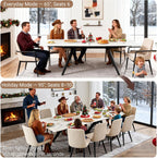 Extendable Dining Table with Leaf, 78"-110" Rectangular Sintered Stone, Marble-Look Top, Seats 6-14, Metal Base, Easy-Clean, Heat & Scratch Resistant, Dining Room/Kitchen Table for Family Gatherings