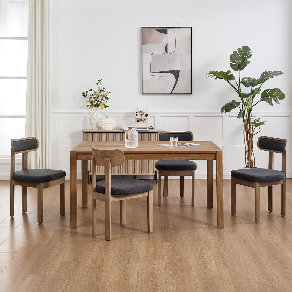 Linen Dining Chairs Set of 4, Mid Century Modern Upholstered Dining Room Chairs with Curved Back, Armless Kitchen Chairs for Living Room/Restaurant/Balcony/Bedroom/Home Desk/Task, Grey