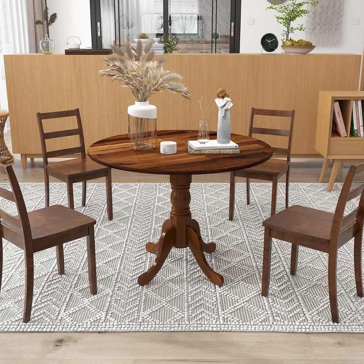Giantex 39-Inches Round Rubber Wood Dining Table for 4 with Legs, 220 Lbs Capacity, Kitchen Table for Dining Room, Living Room, Restaurant, Dinner, Dinette (Walnut)
