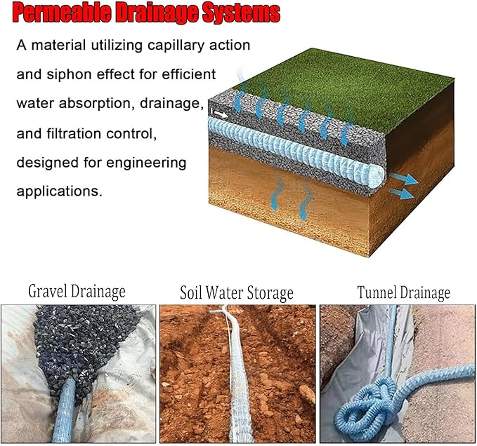 Commercial French Drain Pipe for Water Drainage, Construction Site/Sports Field Perforated Pipes & Weeping Tile, Dia 2in 3.9in 5.9in Wide Underground Drainage Systems(Dia 15cm/5.9in,Long 11m/36.1ft)
