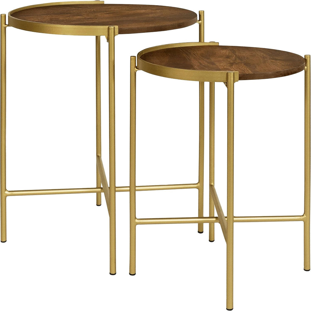 Coaster Home Furnishings - Malka - 2-Piece Round Wood Nesting Table Set with Soft Gold Table Frame - Transitional - Living Room - Brown and Gold - 936168