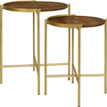 Coaster Home Furnishings - Malka - 2-Piece Round Wood Nesting Table Set with Soft Gold Table Frame - Transitional - Living Room - Brown and Gold - 936168
