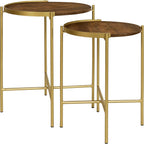 Coaster Home Furnishings - Malka - 2-Piece Round Wood Nesting Table Set with Soft Gold Table Frame - Transitional - Living Room - Brown and Gold - 936168