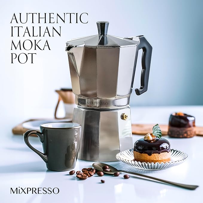 Mixpresso 9 Cup Moka Pot Cuban Coffee Maker, Moka Pot for Gas, Electric Stove Top, Classic Italian Coffee Maker, Stovetop Espresso Maker, Camping Pot Makes 9 Espresso Cup 14 Oz