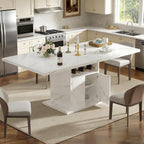 Extendable Dining Table for 4-6, 47-63in Expandable Kitchen Rectangle Dining Table with Removable Leaves, Modern Faux Marble Kitchen Table with Storage for Kitchen Living Room, White Faux Marble