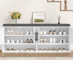 Farmhouse Storage Bench, Entryway Bench with Adjustable Shelves | 47.2" Shoe Storage Bench with Cushion, Hidden Shoe Cabinet Storage for Entryway, Hallway, Living Room, Bedroom, White