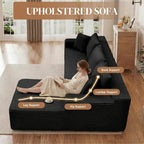 95" L Shaped Cloud Sectional Couches for Living Room, Modern Comfy Modular Deep Seat Memory Foam Compressed Corduroy Sofa Oversized Right Facing Chaise, No Assembly Required, Balck