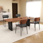 Modern Dining Chairs Set of 2,Upholstered PU Leather Kitchen Chairs,Black | Mid Century Walnut Bentwood Back and Metal Legs for Kitchen Dining Room Living Room