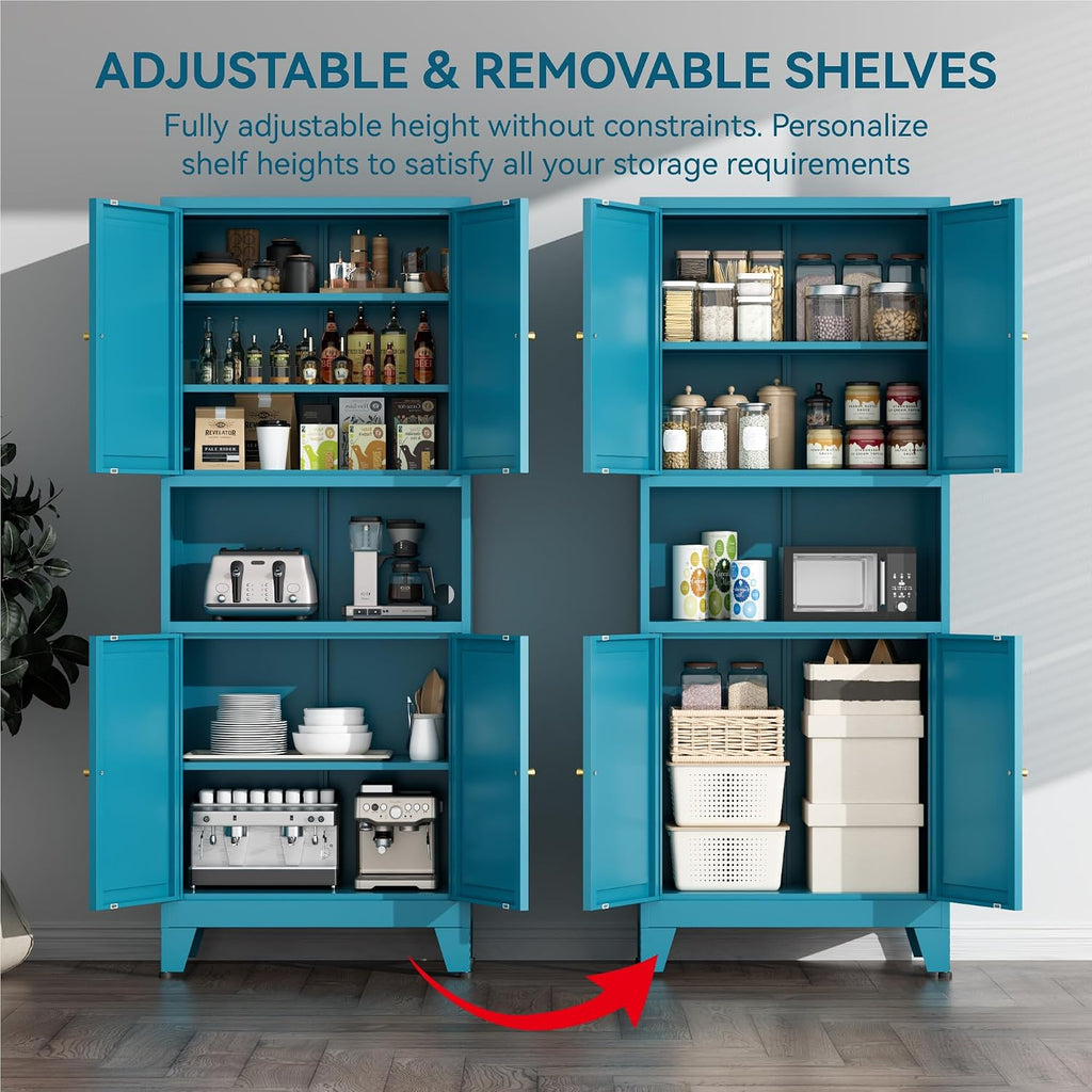 COFaR 69" Tall Modern Kitchen Pantry,Metal Storage Cabinet with Adjustable Shelves,Pantry Cabinet with 6-Tier,Freestanding Cupboard for Kitchen,Dining Room,Living Room,Bathroom,Blue