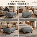 Naomi Home Dora 29.5" Square Ottoman | Synthetic Leather Footstool, Couch Footrest & Extra Seating for Living Room, Gray
