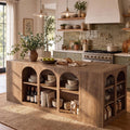 Tribesigns 78.7" Large Kitchen Island Table with Storage & Seating Space | Farmhouse Island Table with Arched Open Shelves, Modern Stationary Island Storage Table for Kitchen Dining Room, Brown