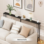 Keelian 102" Narrow Console Sofa Table - 2 Power Outlets & 4 USB Ports, Metal Frame, Black, Perfect for Hallway, Office, and Behind Sofa - Easy Assembly, 4.9' Extension Cord Included