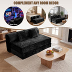 59" Convertible Sofa Bed with High Backrest & Washable Cover, Compression Couch in a Box, Sectional Loveseat Floor Sleeper Sofa for Bedroom, Living Room, BlackFleece