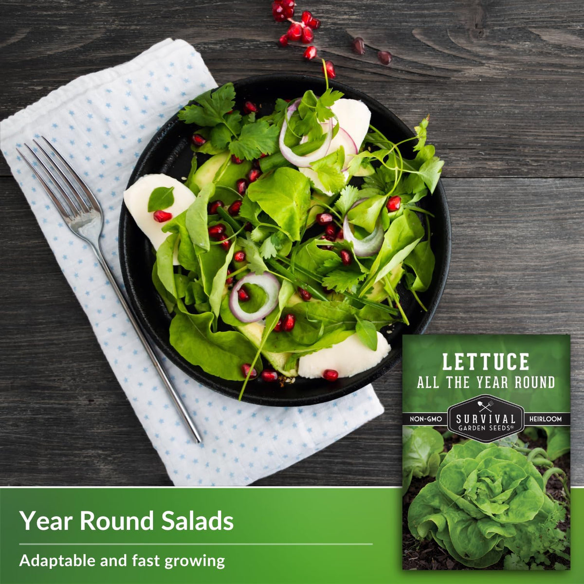 All The Year Round Lettuce Seed for Planting - 2 Packets with Instructions to Plant & Grow Adaptable Salad Greens in Your Home Vegetable Garden - Non-GMO Heirloom Variety - Survival Garden Seeds