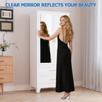 GAIOUS Steel Armoire Wardrobe Closet with Mirror and 2 Drawers 71" White | Clothes Storage Cabinets with 2 Doors, 1 Adjustable Shelf, Metal Wardrobe Cabinet with Hanging Rod for Bedroom, Gym, Cloak