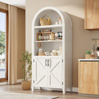 Garvee Arched Cabinet with Doors, 5-Tier Kitchen Pantry Cabinet with Adjustable Shelves, Wooden Open Farmhouse Storage Organizer for Kitchen, Dining Room, Living Room, Home Office, White