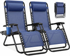 NEWBULIG Zero Gravity Chairs Set of 2, Lounge Chair Folding Portable Adjustable Camping Recliner with Adjustable Pollow, Mesh Back, Cup Holder Trays Lawn Patio Chair for Pool Beach