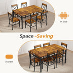 Zevemomo 7-Piece Dining Table Set, Kitchen Table Chairs Set of 6, Brown | Dining Room Sets for 6, Farmhouse Dining Table Set with 6 X-Shaped Curved Backrest Chairs, For Kitchen & Living Room