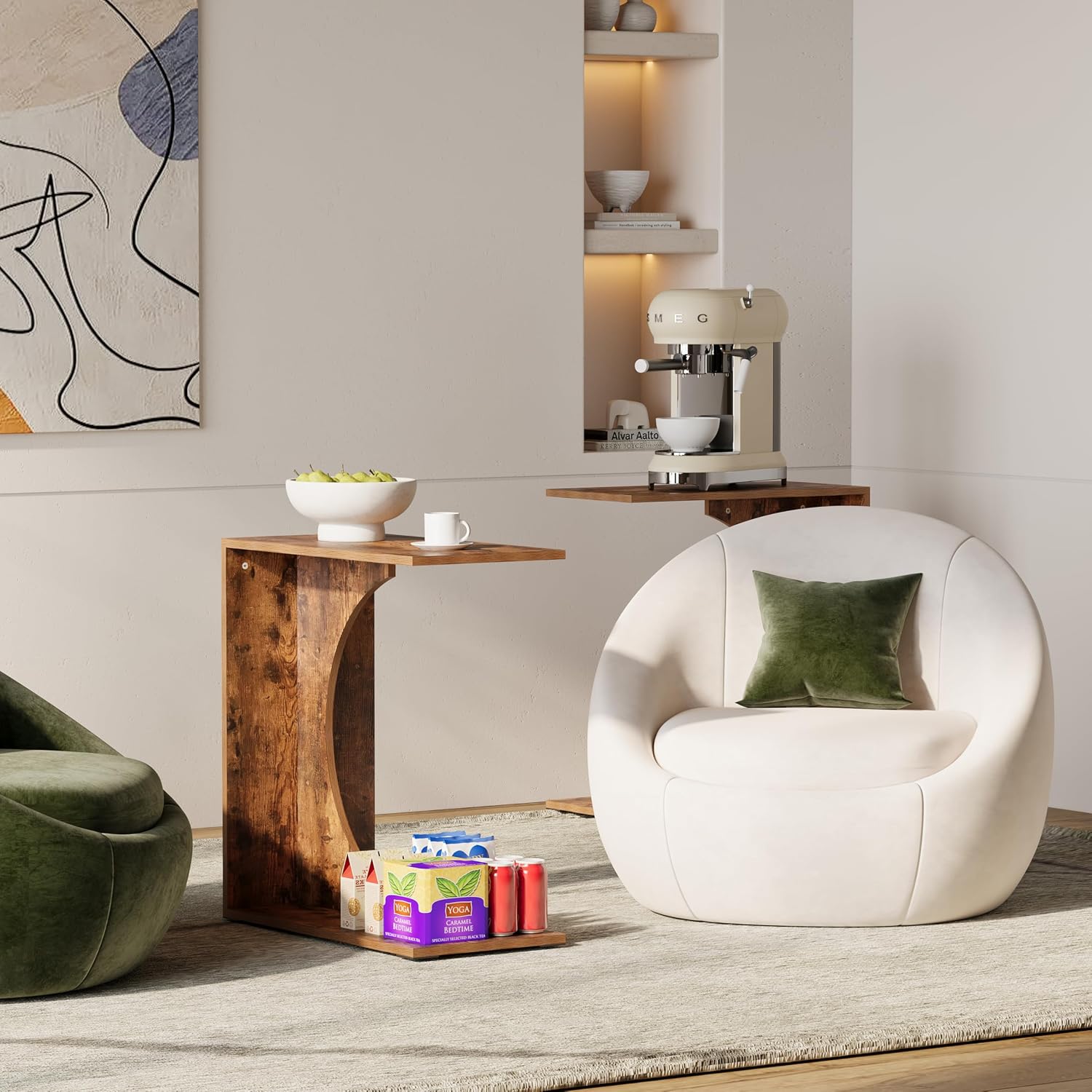 C Table end Table,Rolling Side Table with Wheels,Couch Tables That Slide Under，C Shaped Sofa Tray for Living Room, Bedroom,Chair, 2 PCS