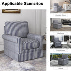 INZOY Swivel Accent Chair Set of 2, Mid Century Modern Reading Chair, Upholstered Swivel Square Chair for Living Room Bedroom Small Spaces, Fully Assembled, Blue Stripe