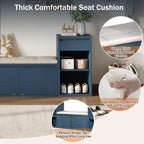 All in One Entryway Shoe Storage Bench with Cushion, Compartments, Drawers, Open Shelves for Hallway, Mudroom, Living Room Antique Navy