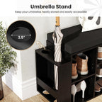 Giantex Shoe Storage Bench with Umbrella Stand, 10-Cubby Entryway Shoe Rack Organizer with Padded Seat, Adjustable & Removable Shelves for Hallway, Living Room & Bedroom (Black)