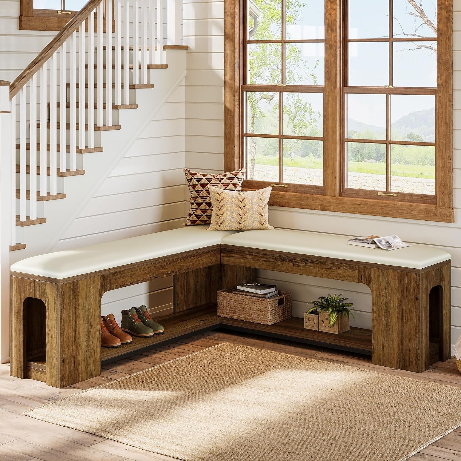 Tribesigns L Shaped Corner Bench, 47.24" Farmhouse Breakfast Nook Bench with Removable Seat Cushion, Corner Bench for Kitchen, Dining Room, Living Room
