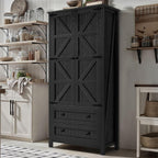 YITAHOME 64.5" Tall Kitchen Pantry Cabinet, Farmhouse Pantry Storage Cabinet with 2 Drawers & Adjustable Shelves, Ideal for Living Room, Kitchen or Hallway, Oak Black