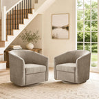 Zihanhome Chenille Swivel Accent Chair Set of 2, Modern Barrel Chairs with 360° Swivel Base, Upholstered Living Room Chairs, No Assembly Armchairs for Bedroom, Reading Nook, Apartment (2, Khaki)