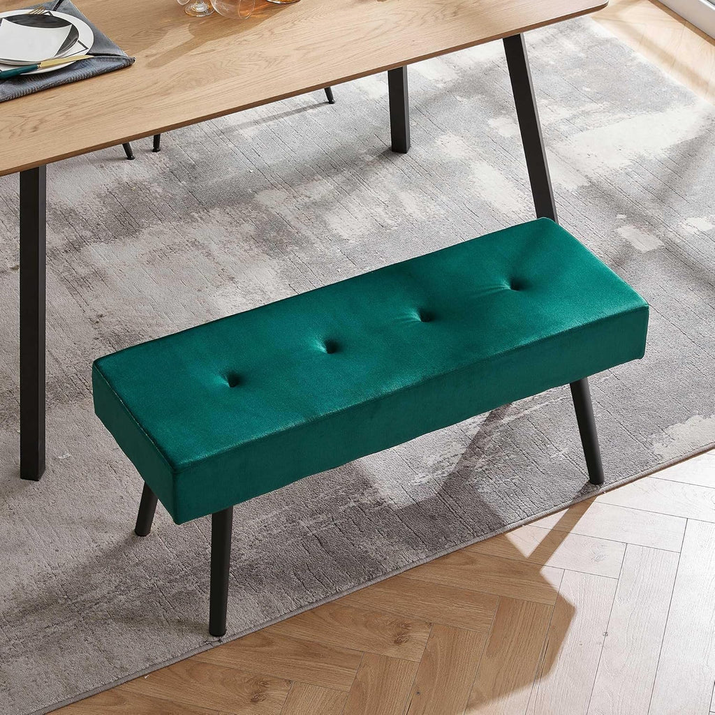 Entryway Bench - 40" Bench for Bedroom, Modern Ottoman End of Bed, Upholstered Bench with Metal Legs, Dining Bench for Living Room, Entryway, Dark Green Velvet