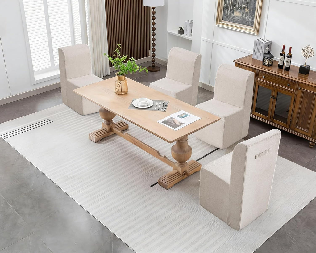 Upholstered Dining Chairs Set of 2, Modern Linen Fabric Dining Room Chairs with Mid Backrest and Padded Seat Cushion, Accent Armless Kitchen Side Chairs for Dining Room, Living Room, Reading Room