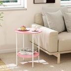 Side Table,Round End Table with 2 Storage Shelves| Compact Side Tables for Living Room, Couch, Gym, Office & Bedroom | Narrow Accent Table as Space-Saving Small Bedside Table 18x18x22in(Pink)