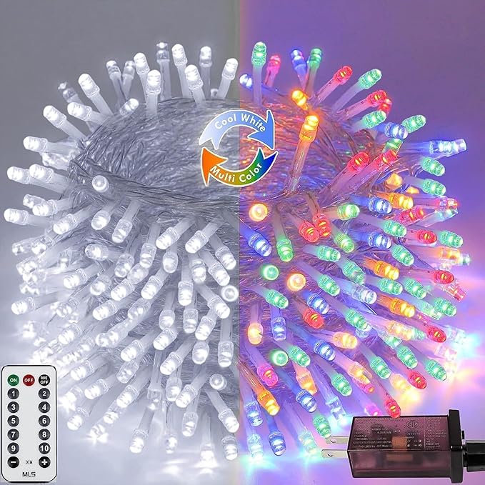 KAQ 300 LED 115FT Multicolor to Cool White Color Changing Christmas String Lights for Outdoor&Indoor, 11 Modes Christmas Tree Clear Wire Fairy Waterproof Lights with Memory Function & Remote & Timer