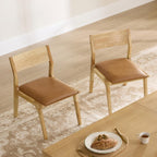 Watson & Whitely Wood Dining Chairs Set of 2, Modern Leather Upholstered Kitchen Chairs with Ergonomic Curved Backrest and Solid Wood Frame, Farmhouse Chairs for Dining Room, Living Room, Camel